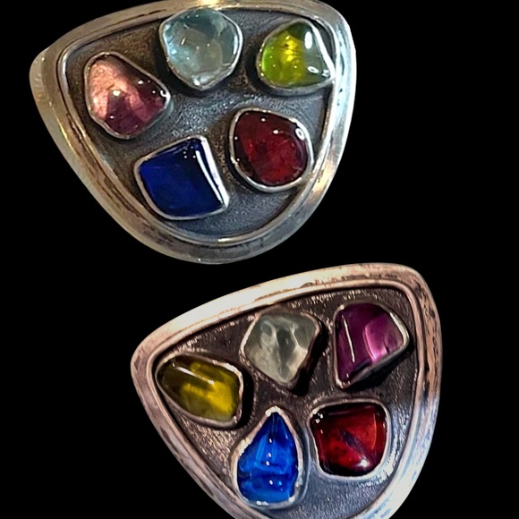 H. Fred Skaggs Modernist Sterling Silver Signed Set of 2 Brooches w/Tourmaline C - Picture 4 of 15